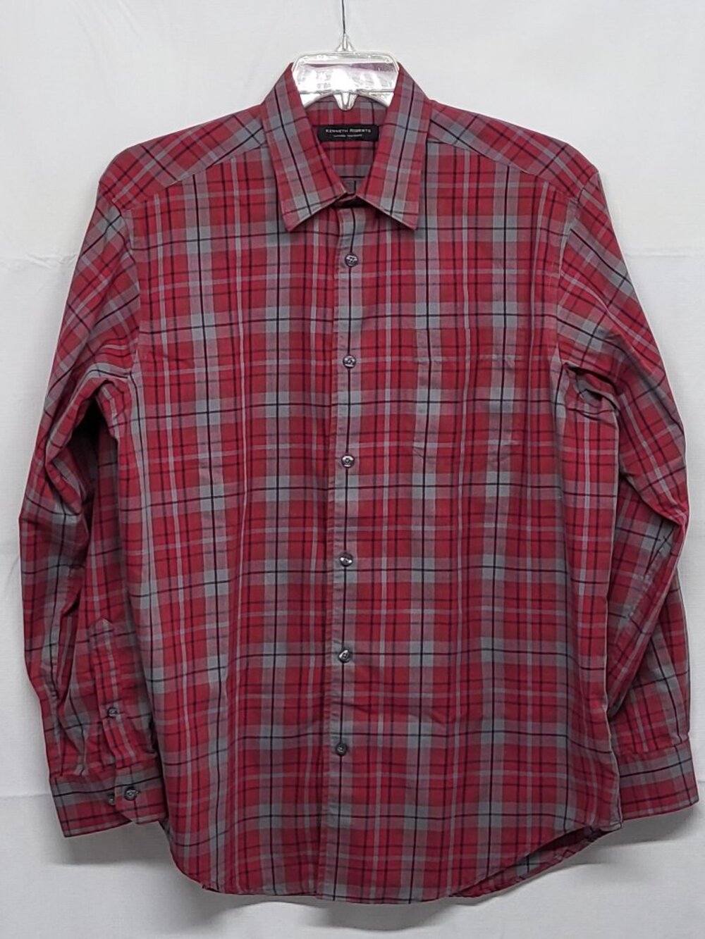Kenneth Roberts Shirt Button Up Mens Large Long Sleeve Twill Plaid Wrinkle Resis